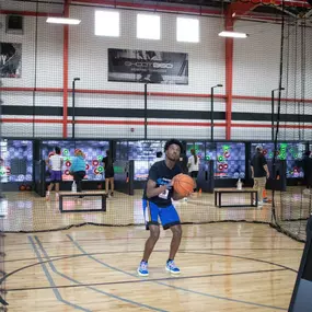 Shoot 360 is a high tech basketball training facility for players of all ages and skill levels. Used by major colleges and NBA teams and players nationwide, the state-of-the-art Shoot 360 technology uses a data-driven approach to help basketball players train and develop fundamental basketball skills, such as shooting, ball handling, passing, rebounding, and more. Shoot 360’s patented technology allows athletes to receive instant audio and visual feedback during their training sessions so that t