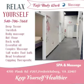 Our traditional full body massage in Fredericksburg, VA
includes a combination of different massage therapies like 
Swedish Massage, Deep Tissue, Sports Massage, Hot Oil Massage
at reasonable prices.