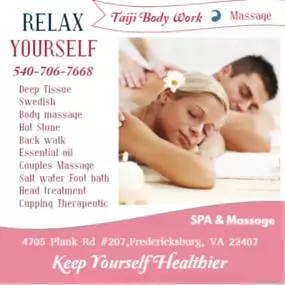 A couple's massage is just like any other massage service, 
but you and your partner receive the massage at the same time, 
on separate tables, and by two different massage therapists. 
The massage is generally offered in a private room on side-by-side massage tables.