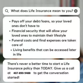 Did you know: There are benefits to Life Insurance no matter which stage of life you’re in. Whether you are a young single adult, in a newly beginning family, or already established in life. Life Insurance can be life changing for yourself and/or for your loved ones.

If you’ve considered life Insurance and don’t know where to start, give us a call. A simple conversation could change your legacy for years to come.