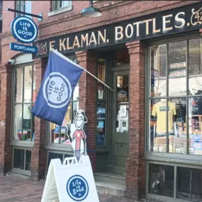 Outside photo of Life is Good store in Portland Maine on Fore Street