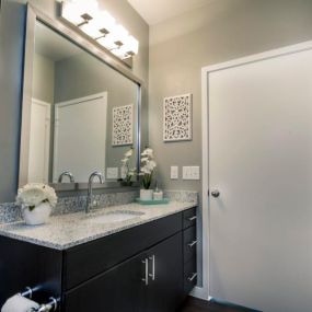 The bathroom with a sink and a mirror