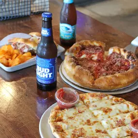 Sabino's Pizza Pub in Leander, TX serving pizza and refreshments. Pizza includes their Chicago style pizza and thin crust cheese pizza.