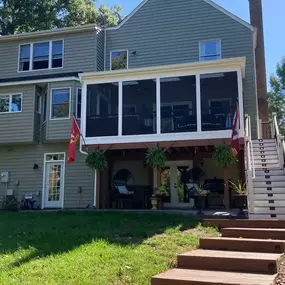 Composite deck with stairs and deck lighting