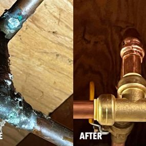 Corroded pipe before & after