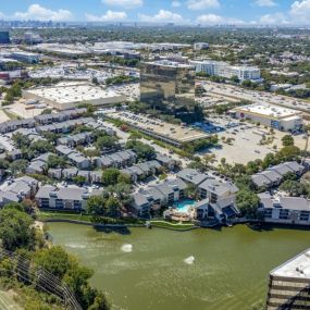 Aerial view of Lakeside Apartments.