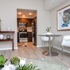 Living room at Denver Place Apartments