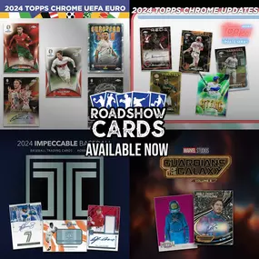 NEW RELEASE DAY!
⚽️ 2024 Topps Chrome UEFA EURO Soccer
⚾️2024 Topps Chrome Updates Baseball
⚾️ 2024 Panini Impeccable Baseball
???? Marvel Studios Guardians of the Galaxy - Volume 3
Stop in at any one of our Roadshow Cards locations in Kentucky, Texas, New York, and California