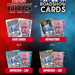The @topps Champion BUYBACK has begun! Bring in your cards for @roadshowcards store credit @newyorkroadshow @caliroadshowshop @texasroadshowshop @kentuckyroadshowshop #topps #toppschampionshipbuyback #buyback #storecredit #cards #collecting #wwe