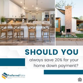 Did you know that you do not have to put 20 percent down on a house?

In fact, the average down payment for first-time buyers is just 6 percent. And there are loan programs that let you put as little as zero down. However, a smaller down payment means a more expensive mortgage long-term but if you want to get into a house sooner rather than later, that might be a sacrifice you want to make!

Thinking of buying? Reach out to me today to learn more about your down payment options!