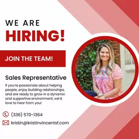 Join our Burlington team today! Kristin Vincent - Insurance Agent is hiring for a Sales Representative. Call or email us today to learn more!