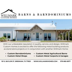 Whether you need a shop, guest house or a barndominium, Willmark Homes offers customizable plans that can be built as stand-alone projects or in addition to another Willmark home. Browse some of our standard barn plans below available in a variety of finishes and sizes or give us a call to find out more information about a custom design.