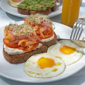 New Yorker Toast with over-easy eggs