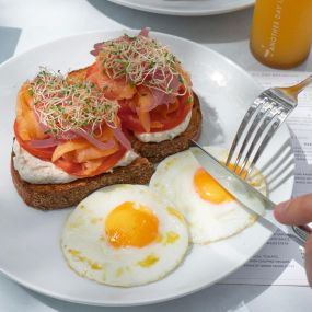 New Yorker Toast with over-easy eggs