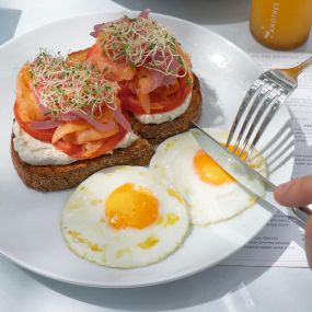 New Yorker Toast with over-easy eggs