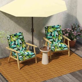 A set of two deep seat cushions in a floral pattern, designed for outdoor furniture, providing comfort and support for extended lounging.
