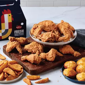 Proudly serving hand-breaded chicken and tenders made fresh in-store. Look for the blue sign and grab a hot, crispy meal today!