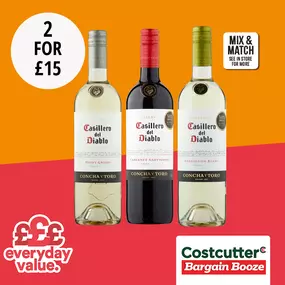 2 for £15 on selected wines. Mix and match.