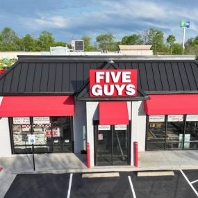 Aerial photograph of the Five Guys restaurant at 101 Lawson Drive in Georgetown, Kentucky.