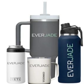 Personalized metal cups, can coolers, water bottles.