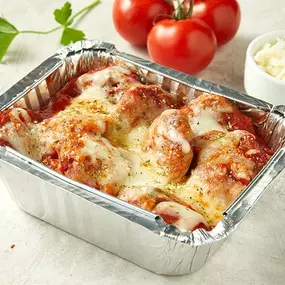 Family recipe meatballs with marinara sauce, smoked Provolone and Romano. (Full Size serves 3-4; Party Size serves 15-20.)