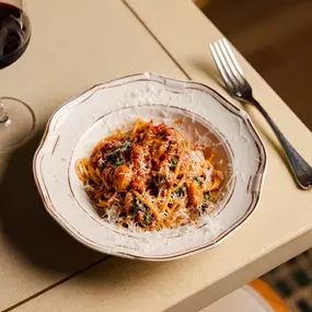 spaghetti and wine