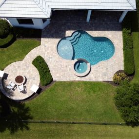 Aerial View of New Pool Design with Patio