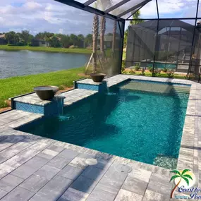 Custom pool with fire and water bowls