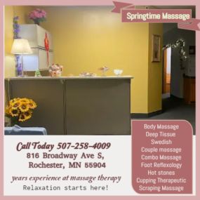 Our traditional full body massage in Rochester, MN 
includes a combination of different massage therapies like 
Swedish Massage, Deep Tissue, Sports Massage, Hot Oil Massage
at reasonable prices.