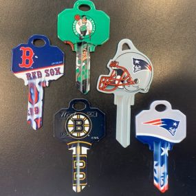 We make Bruins, Patriots, Celtics and Red Sox keys for most house locks.