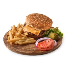 American burger with fries