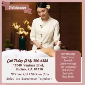 Whether it's stress, physical recovery, or a long day at work, D M Massage has helped 
many clients relax in the comfort of our quiet & comfortable rooms with calming music.