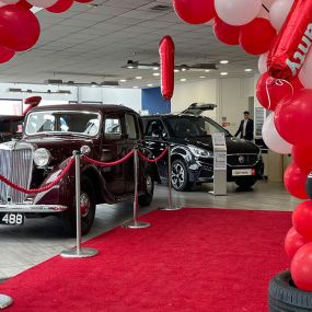 Interior of MG Grantham Dealership with Balloon Arch