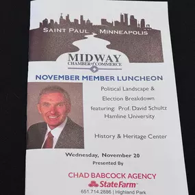 What a great member luncheon! Thank you Midway Chamber of Commerce and Minnesota State Fair - History & Heritage Center for hosting us! Professor David Schultz is a great speaker!