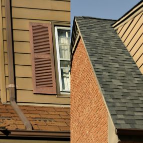 Before and after of GAF roofing install. Melville,NY