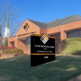 Signage in front of the law firm, Vannoy, Bentley, & York, PLLC, in Wilkesboro, North Carolina.