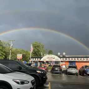 Best hot dogs in Denville, Morris County, NJ and right under a beautiful rainbow
