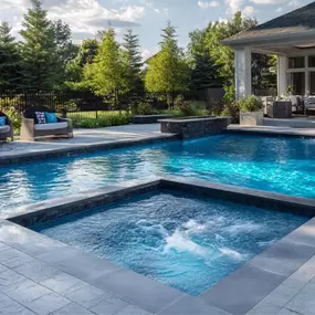 Waller, TX, contemporary style pool design with geometric shape and hot tub