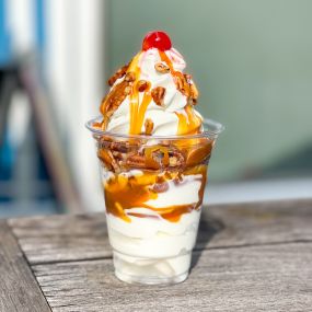 Jacksonville Ice Cream San Marco Dreamette located at 1905 Hendricks Ave., Jacksonville, FL 32207 serves a Caramel Pecan Sundae