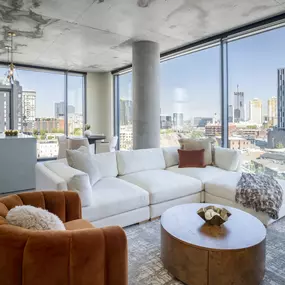 two bedroom living room with city view