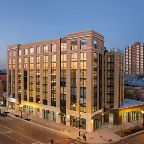 a large brick building with many windows