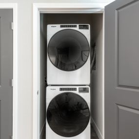 a front loading washer and dryer in a closet