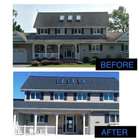 Before and after photos of a new roof installation