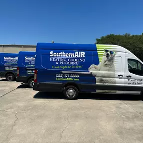 Southern Air Heating, Cooling, & Plumbing work vans