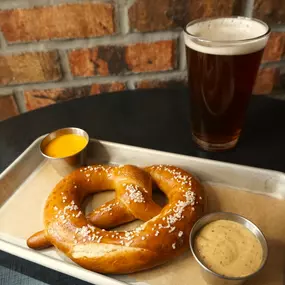 Warm Pub Pretzel with Spotted Cow on Tap