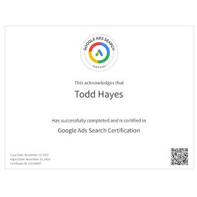 Todd Hayes Google Ads Certification