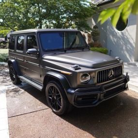 Transformed this wrapped Mercedes with expert exterior detailing in Tampa, FL, enhancing its allure and protecting its unique finish.