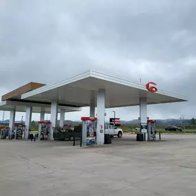 The view of the gas pumps at Maverik in Salt Lake City, Utah.