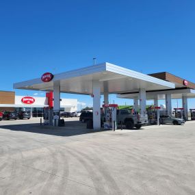 Gas pumps at a Maverik convenience store in Keenesburg, Colorado.