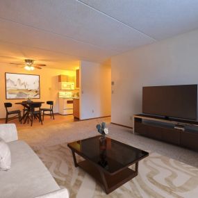 a living room filled with furniture and a flat screen tv